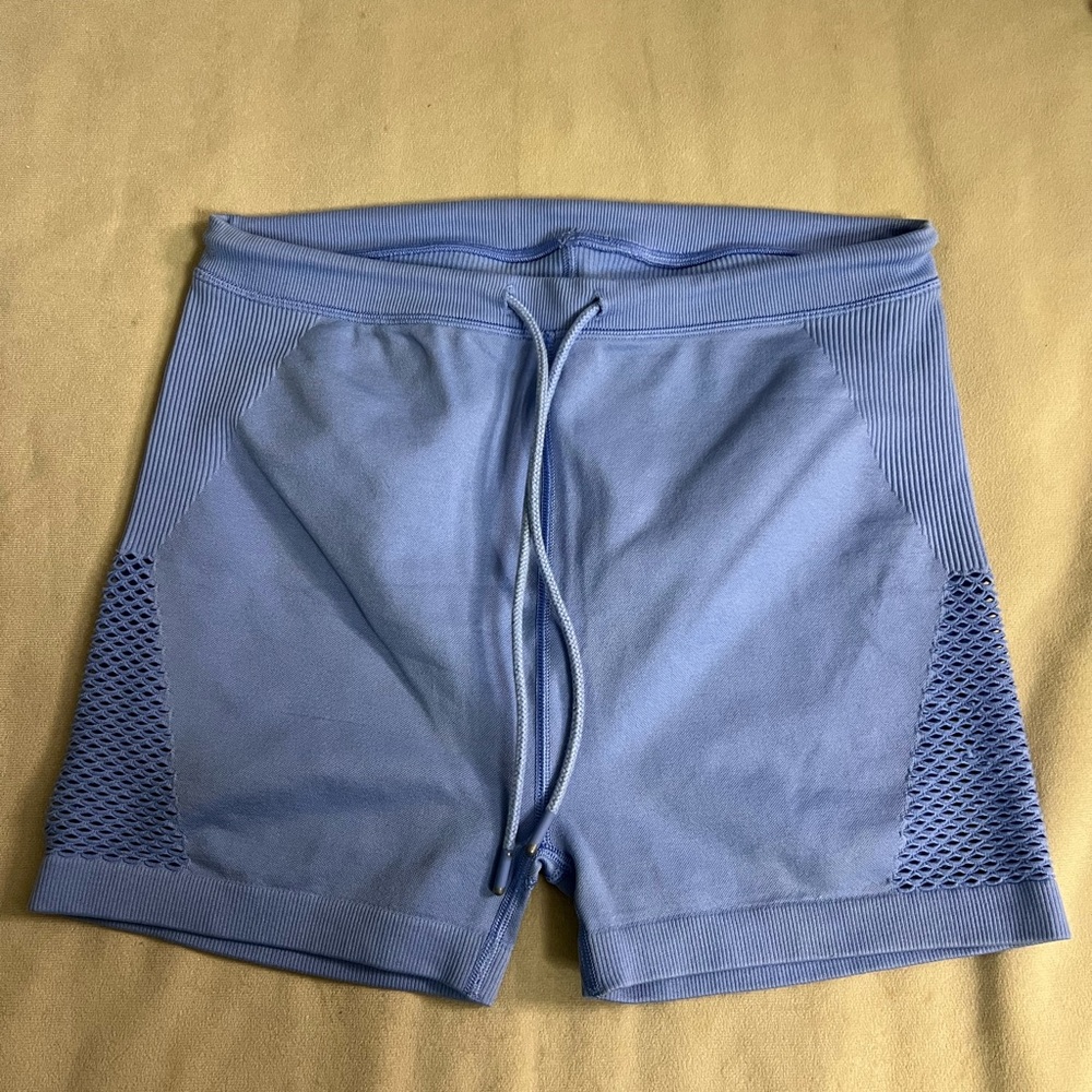 💙 Aerie OFFLINE Real Me High-Waisted Biker Shorts Mesh Panels Blue M Athletic